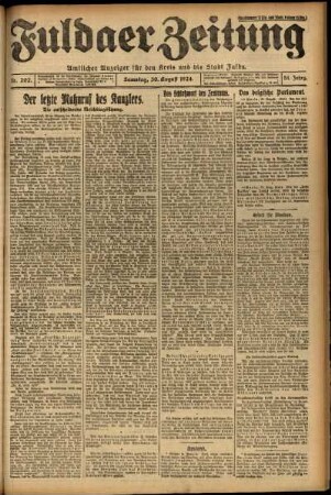 Erste Ausgabe vom Samstag, den 30. August 1924.