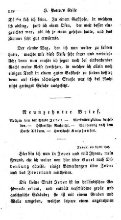 Notizen von der Stadt Jever. - Merkwürdigkeiten derselben. - Histrische Naschricht. - Wanderung nach dem Dorfe Akkum. - Herrschaft Kniphausen.