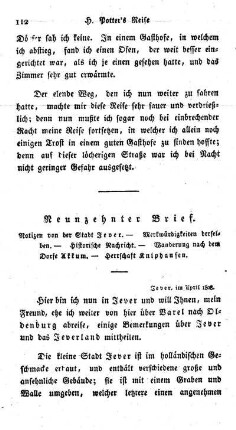 Notizen von der Stadt Jever. - Merkwürdigkeiten derselben. - Histrische Naschricht. - Wanderung nach dem Dorfe Akkum. - Herrschaft Kniphausen.