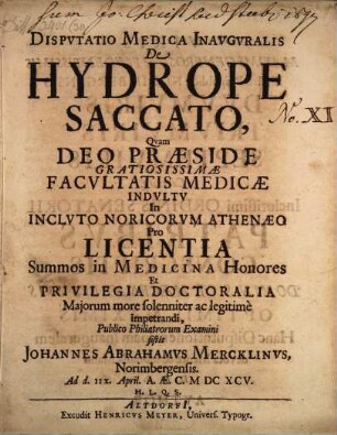 Diss. inaug. de hydrope saccato