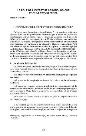 195-207, Le role de l'expertise crimnologique dans le proces pénal