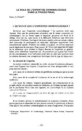 195-207, Le role de l'expertise crimnologique dans le proces pénal