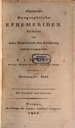 Allgemeine geographische Ephemeriden. 20. 1806