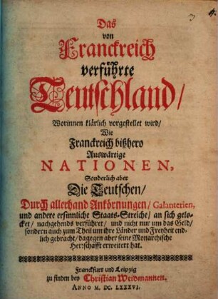 Das von Franckreich verführte Teutschland