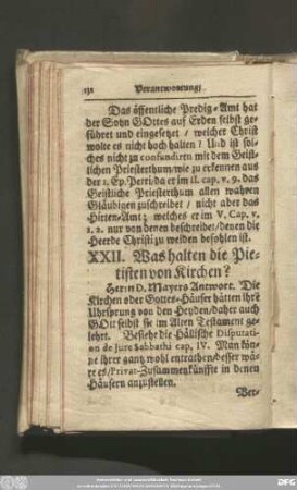 XXII. Was halten die Pietisten von Kirchen?