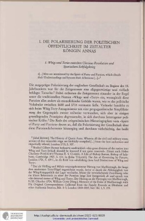 I. Die Polarisierung der politischen Öffentlichkeit im Zeitalter Königin Annas