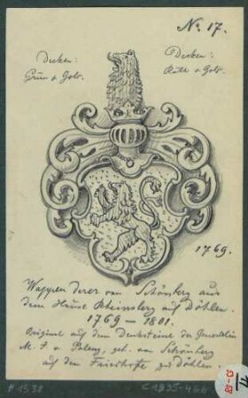 Das Wappen der Familie von Schönberg auf dem Grabstein der Generalin M. J. von Polenz, geb. von Schönberg auf dem Friedhof in Döhlen (Freital)