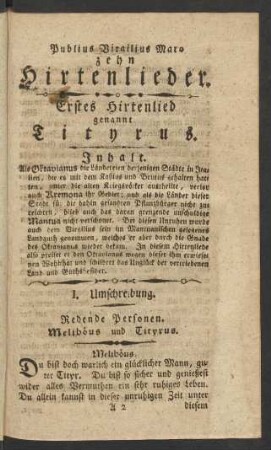 Erstes Hirtenlied genannt Tityrus