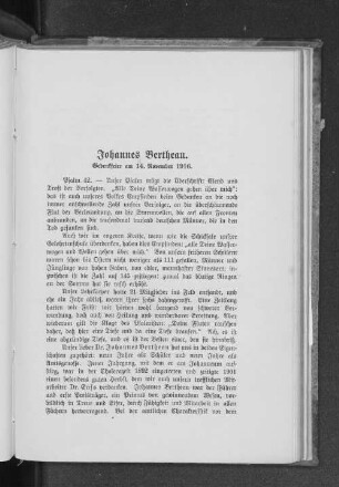 Johannes Bertheau. Gedenkfeier am 14. November 1916.