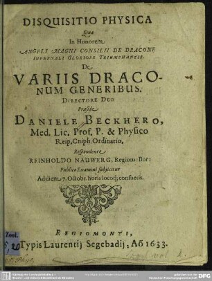 Disq. phys. quae de variis draconum generibus