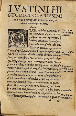 Iustini Ex Trogo Pompeio Historia : Fidelissima recognitione nunc postremo, collatis ad authorem et Graecis et Latinis historicis, pristinae veritati restituta