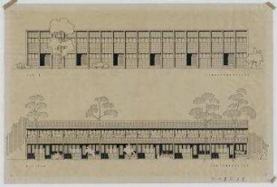 Ein Wachsendes Reihenhaus (nicht realisiert) – Straßenansicht, Gartenansicht