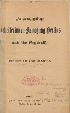 Die zwanzigjährige Arbeiterinnen-Bewegung Berlins und ihr Ergebniß