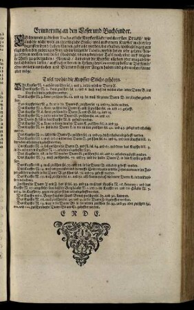 Erinnerung an den Leser und Buchbinder. / Tafel, wohin die Kupffer-Stiche gehören.