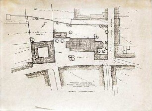 Gsaenger, Gustav; Amberg / Oberpfalz (Bayern); Dreifaltigkeits Kirche, Pfarrhaus, Beneficatenhaus und Schule - Lageplan