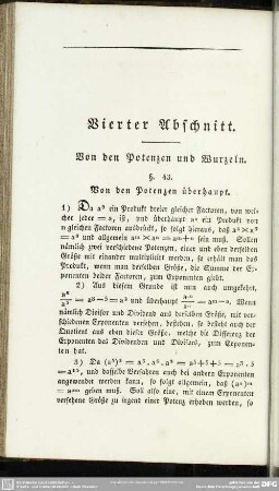 Vierter Abschnitt. Von den Potenzen und Wurzeln