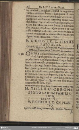 Liber IIX. M. T. Cicero S. D. CN. Plancio