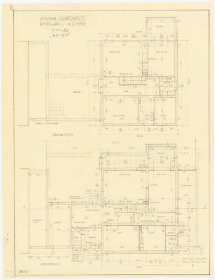Gesamtbebauungsplan Ankara Ankara Kooperatifi. Haustypen: Typ A1, ANTEP, Einzelhaus 6 Zimmer, Grundriss Erdgeschoss und Obergeschoss 1:50