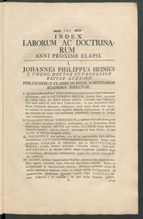 Index Laborum ac Doctrinarum Anni proxime elapsi