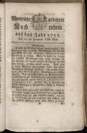 Den 25. des Heumonats. VIII. Stück.