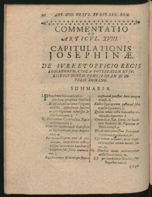 Commentatio Ad Articul. XVIII. Capitulationis Josephinae. De Iure Et Officio Regis Romanorum, Circa Protestantem ...