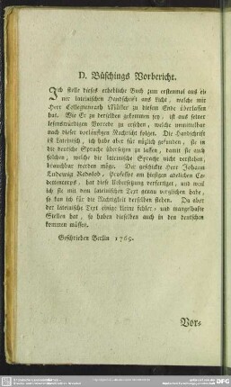 D. Büschings Vorbericht