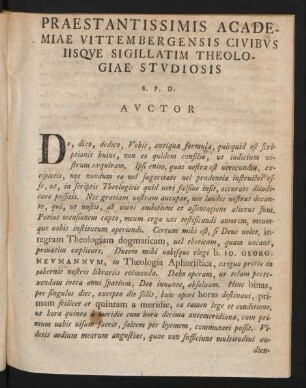 Praestantissimis Academiae Vittembergensis Civibus Iisque Sigillatim Theologiae Studiosis