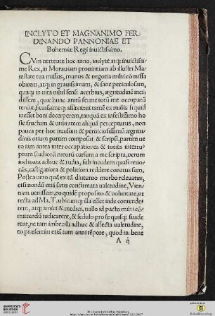 Inclyto et Magnanimo Ferdinanda Pannoniae et Bohemiæ Regi inuictissimo