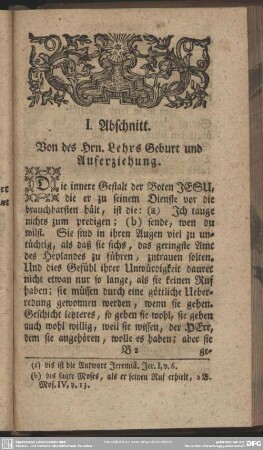 I. Abschnitt. Von des Hrn. Lehrs Geburt und Auferziehung