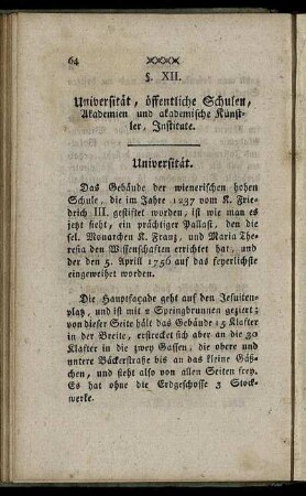 §. XII. Universität, öffentliche Schulen, Akademien und akademische Künstler, Institute.
