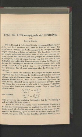 Ueber das Verdünnungsgesetz der Elektrolyte.
