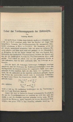 Ueber das Verdünnungsgesetz der Elektrolyte.