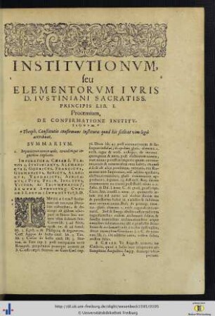 Institutionum, seu Elementorum Iuris D. Iustiniani Principis, Liber I.