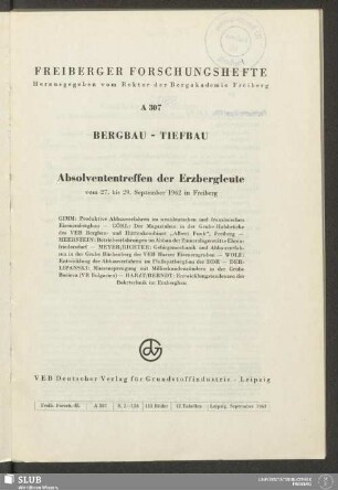 Absolvententreffen der Erzbergleute : vom 27. - 29. September 1962 in Freiberg