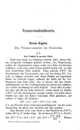 § 1. Drei Punkte in gerader Linie.