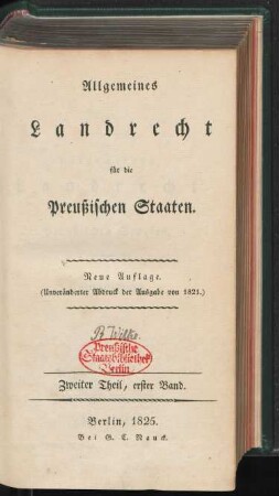 Bd. 3 = Theil 2, Bd. 1: Allgemeines Landrecht für die Preußischen Staaten