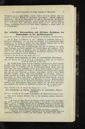 Zur religiösen Unterweisungen und sittlichen Erziehung der Gymnasiasten in der Aufklärungszeit