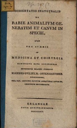 Dissertatio inavgvralis de rabie animalivm generatim, et canvm in specie
