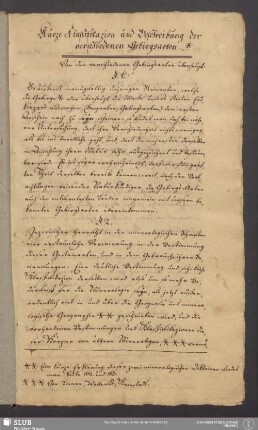 Kurze Klaßifikazion und Beschreibung der verschiedenen Gebirgsarten 