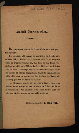 Anstatt Correspondenz.