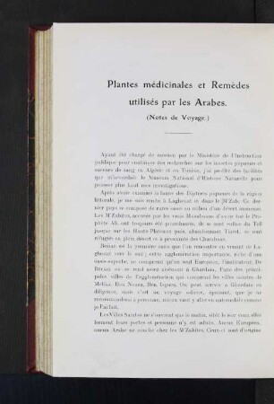 Plantes médicinales et Remèdes utilisés par les Arabes.
