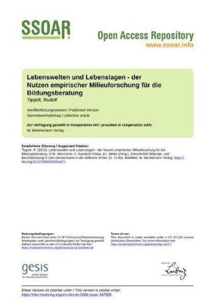 Lebenswelten und Lebenslagen - der Nutzen empirischer Milieuforschung für die Bildungsberatung