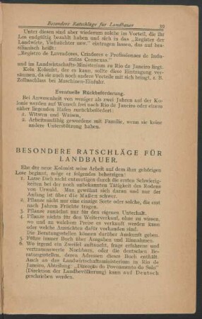 Besondere Ratschläge für Landbauer.