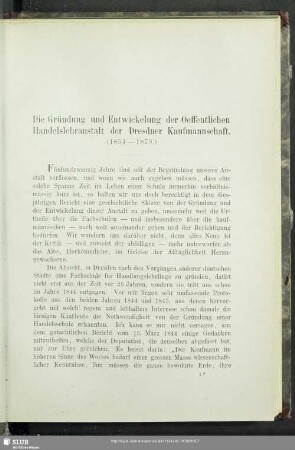 Die Gründung und Entwickelung der Oeffentlichen Handelslehranstalt der Dresdner Kaufmannschaft (1854 - 1879)