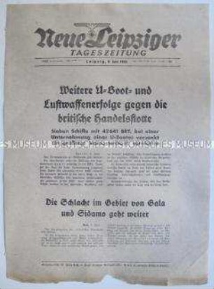 Extrablatt der "Neuen Leipziger Tageszeitung" zum Krieg gegen die britische Handelsschifffahrt und den Kämpfen in Äthiopien