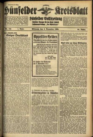 Erste Ausgabe vom Mittwoch, den 09. November 1938.