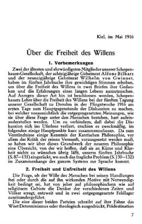 Über die Freiheit des Willens