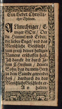 Ein Gebet Christlicher Eheleute.