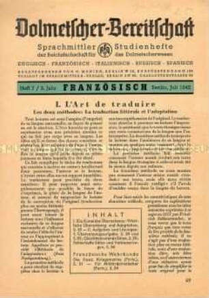 Dolmetscher-Bereitschaft Sprachmittler Studienhefte, Französisch, Jahrgänge 1941-1944