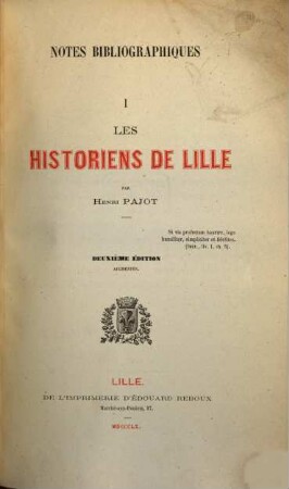Notes bibliographiques : I. Les historiens de Lille